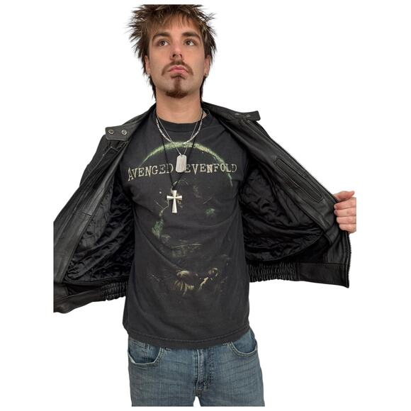 Hot Leathers thinsulate lined black motorcycle jacket snap close neck size XL - Picture 7 of 14